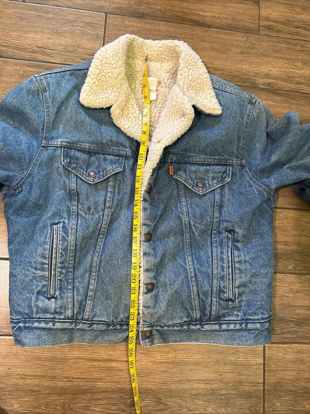 1970’s Levi's Sherpa Lined Denim Trucker Jacket Orange Tab Size 46 USA Made - Picture 5 of 11